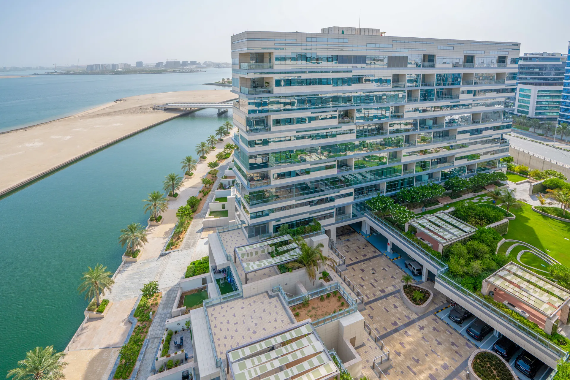 Aerial view of Lamar Residence on the Al Raha Beach waterfront