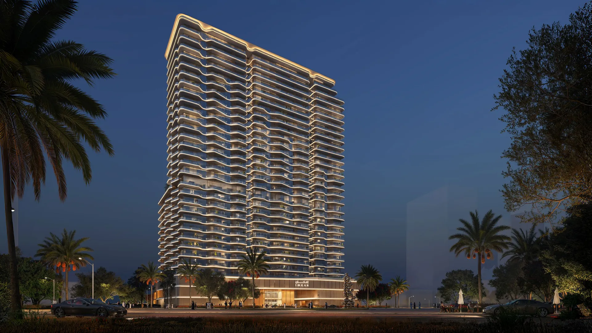 Sunstone tower at night, Makers District, Al Reem Island