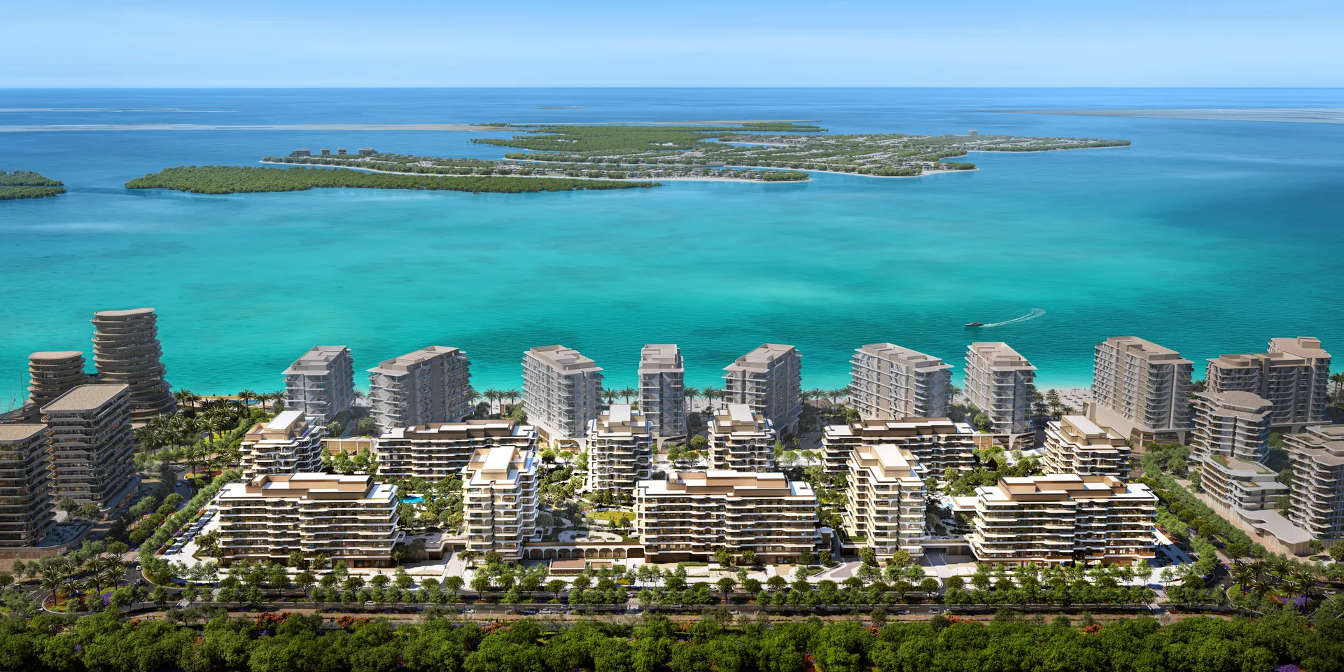 Aerial view of Fahid Island and The Beach House, Abu Dhabi