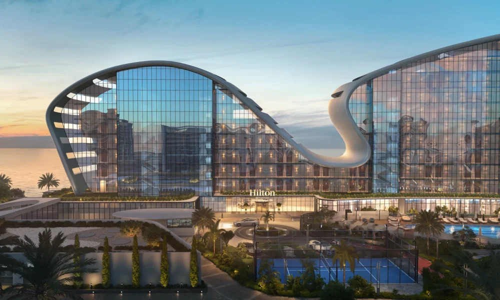Hilton Residences Abu Dhabi Al Raha facade at dusk